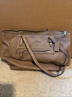 Coach Pebbled Leather Shoulder Bag in Taupe